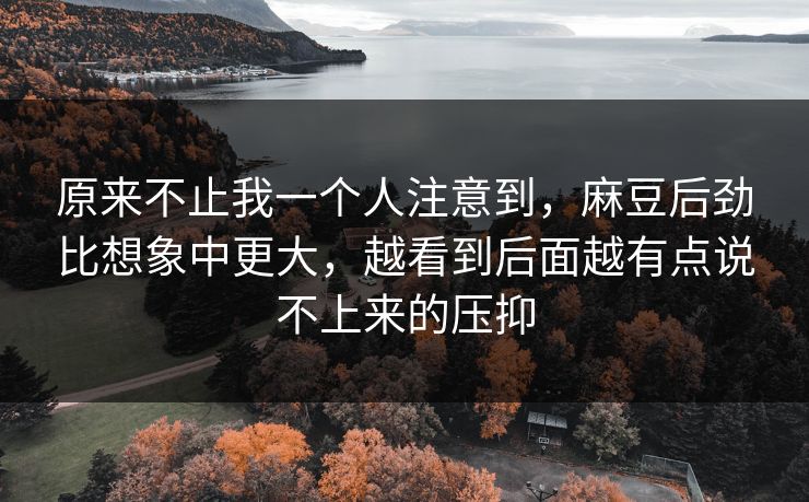 原来不止我一个人注意到，麻豆后劲比想象中更大，越看到后面越有点说不上来的压抑